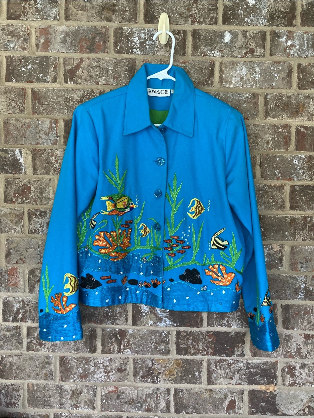 Vintage Anage Fish Embroidered Beaded Jacket 90s Artwear Women S
